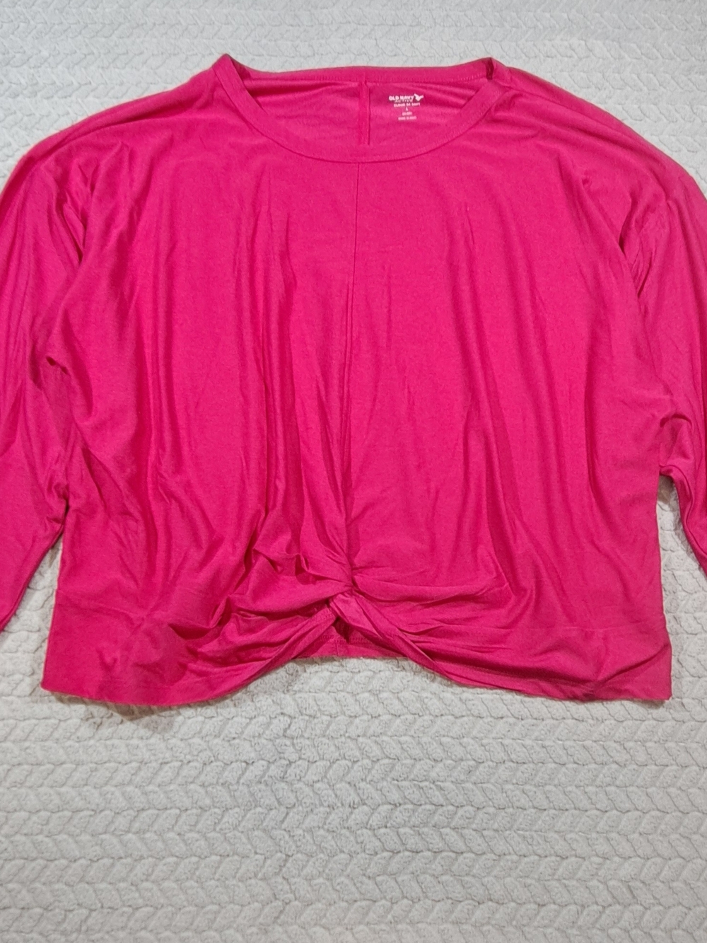 Old Navy Bright Pink Long Sleeve Knot-Front Tee